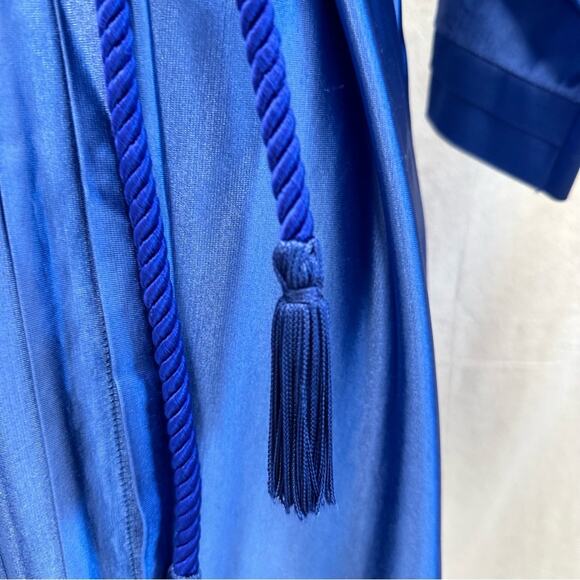 Val Mode vintage 70s blue satin maxi length robe with cord rope tie belt Small - Picture 13 of 16